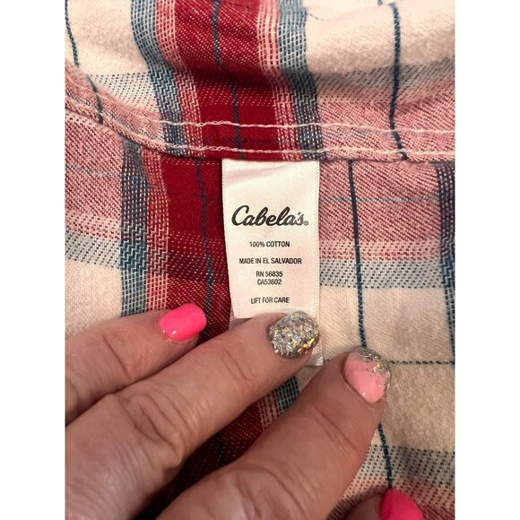 Cabela's Men's Red/White Plaid Flannel 100% Cotton Button Down Shirt Size L Tall - Picture 7 of 11
